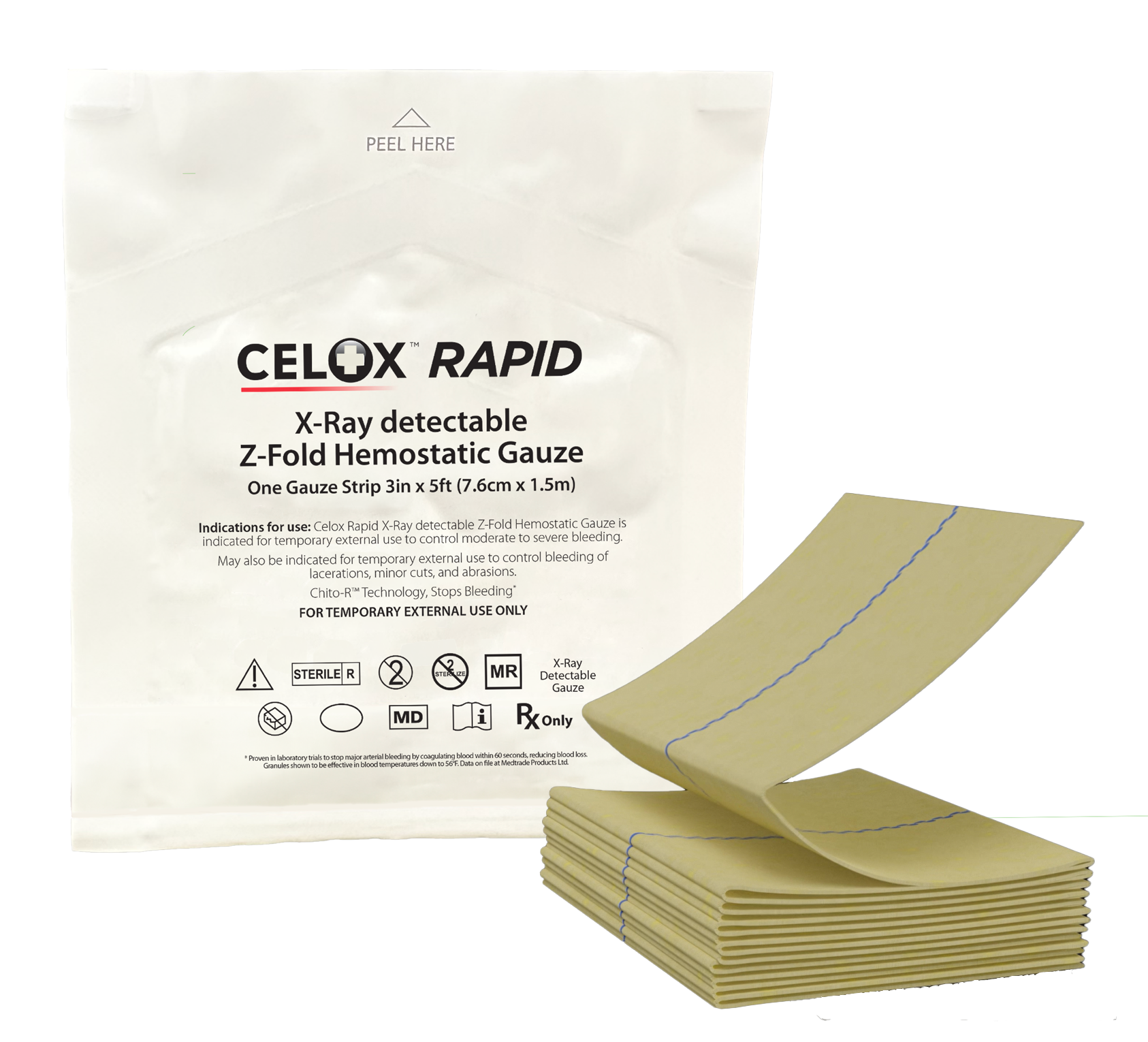 健康・医学 Occlusion CeloxTM Rapid X-Ray Detectable Z-Fold Hemostatic Gauze • OMNI-STAT®